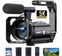 Caméra Vidéo 5K 56Mp Caméscope Double Objectif,Wifi 16X Youtube Vlog Caméra,3"" Rotatif À 270° Vision Nocturne Video Camera Avec 2 Piles,Carte 64 Go,Microphone,Trépied