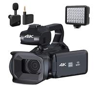 Caméra vidéo, 64MP Vlog caméscope 4K HD Photographie caméra vidéo Diffusion en Direct Zoom 18X AF enregistreur numérique écran Tactile Rotatif(16G SD Card,MIC and Light)