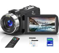 Caméra vidéo 8K avec 64 MP, zoom numérique 18x, écran tactile UHD de 3,0", vision nocturne infrarouge, carte SD de 32 Go, télécommande et deux piles