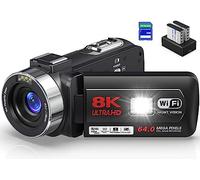 Caméra vidéo 8K, vision nocturne infrarouge, zoom numérique 18x, écran tactile, WiFi pour YouTube, comprend une carte SD 32 G, télécommande, microphone, 2 piles