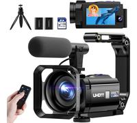 Caméra Vidéo Caméscope 5K 56Mp Double Objectif Wifi 16X Zoom 3.0"" Écran Tactile Vlog Caméra Pour Youtube Vision Nocturne Ir Enregistreur Vidéo Avec 2 Piles,Carte 64 Go,Microphone,Télécommande,Trépied