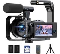 Caméra Vidéo Caméscope 5K WiFi Vlogging Youtube Caméra 56MP Double objectif 16X Zoom numérique IR Vision nocturne 3" 270° Écran tactile Caméra Vidéo avec 2 Piles, Carte 64 Go, Microphone, Télécommande
