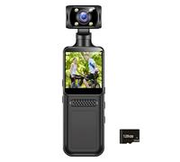 Caméra vidéo portable 4K avec stabilisateur et écran LCD, lentille rotative à 180 ° pour sports de plein air, caméra de sport portable à clip arrière