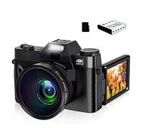 Caméra vidéo Vlogging Caméra Enregistreur Appareil photo numérique grand Angle 4K Vlog caméscope for objectif Macro Webcam 16X Zoom 48MP Selfie enregistreur écran rabattable(With 128GB TF card,With Le