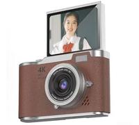 Caméra Vlogging 48MP 4K avec caméra frontale pour selfies (Marron) | Robustes ABS-Metallgehäuse, kompakt 117x64mm, für weiß schwarz, langlebig und griffig