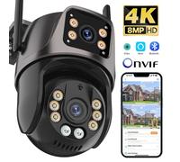 Caméra WiFi externe étanche 4K 8MP HD double objectif caméra de suivi automatique caméra de sécurité PTZ sans fil extérieure
