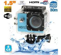 Caméra Wifi Sport Embarquée Plongée Caisson Caméscope Full HD 1080P Bleu 8 Go YONIS - Neuf