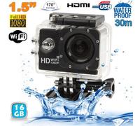 Caméra Wifi Sport Embarquée Plongée Caisson Caméscope Full HD 1080P Noir 16 Go YONIS Noir G