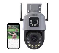 Caméras de sécurité, 8MP 4K caméra extérieure Double Objectif PTZ 36X Zoom Optique AI détection Humaine Surveillance Couleur Vision Nocturne caméra IP sans Fil(6MP Add 64G Card)
