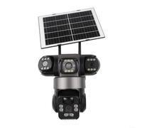 Caméras de sécurité sans fil 4K à énergie solaire avec triple objectif, rotation panoramique à 360 °, étanchéité IP66, compatible WiFi pour la maison et le jardin (noir)