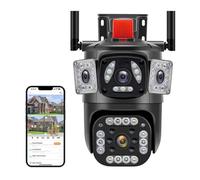 Caméras de Surveillance, 6MP Three Lens PTZ IP Camera with Three Screen Auto Tracking AI Human Detection Wireless Security CCTV Surveillance Cameras(6MP Camera Add 32G)