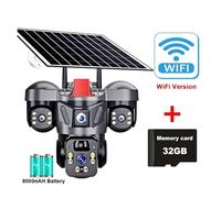 Caméras de Surveillance, Caméra 4G 9MP à Trois objectifs, énergie Solaire, extérieure, étanche, détection humanoïde PIR, Surveillance vidéo de sécurité(WiFi Cam Add 32G)