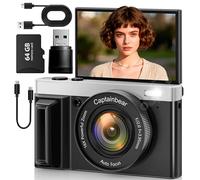 Caméras numériques 4K pour photographie, caméra de vlogging autofocus 64 MP pour YouTube 3" écran rabattable à 180°, zoom numérique 16x, appareil photo compact et prise de vue anti-tremblement