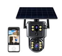 Caméras Solaires Extérieures, Caméra Solaire 4K 8MP 4G à Double Objectif, Caméra Domestique avec Vision Nocturne en Couleur, Interphone Vocal Bidirectionnel, Suivi Humanoïde de