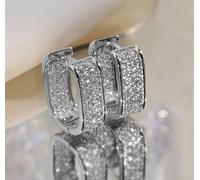 Camerazar Boucles d'oreilles géométriques en argent avec zircon cubique, forme ronde, longueur 2 cm