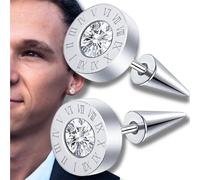 Camerazar Boucles d'oreilles homme et femme avec vis en acier chirurgical plaqué argent de 8 mm avec zirconium