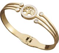 Camerazar Bracelet en acier chirurgical 316L plaqué or avec motif d'arbre de vie, orné de zircons, diamètre 53-59 mm