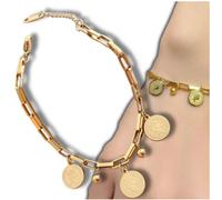 Camerazar Bracelet en acier chirurgical doré avec chaîne et pendentifs en forme de pièces de monnaie