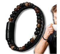 Camerazar Bracelet en cuir pour homme avec pierres naturelles