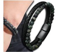 Camerazar Bracelet homme avec perles en pierre naturelle verte