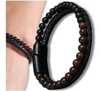 Camerazar Bracelet pour homme en cuir naturel et perles de pierre