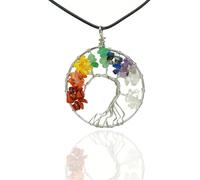 Camerazar Collier avec pendentif Arbre du bonheur, minéraux colorés, sur un fil