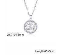 Camerazar Collier avec pendentif arbre en acier chirurgical, argent, décoré de zircon cubique