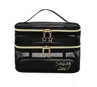 Camerazar Grande pochette cosmétique transparente avec suspension, filet en nylon, étoiles décoratives en or