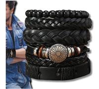 Camerazar Jeu de bracelets en cuir pour hommes avec perles et décorations en métal