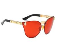 Camerazar Lunettes de soleil yeux de chat pour femmes, rouge avec tête de mort, polarisées