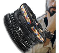 Camerazar Set de 4 bracelets en cuir pour hommes avec perles et tressage