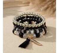 Camerazar Set de bracelets en perles avec plumes noires, élastique, taille universelle
