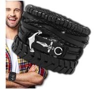 Camerazar Set de bracelets homme en cuir noir PUNK - 4 pièces avec ancre