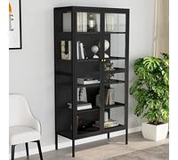 Camerina Vitrine d'exposition Anthracite 90x40x180 cm Acier/Verre trempé,Vitrine Salon,Armoire À Vitrine Bibliothèque,Meuble De Rangement