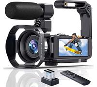 Caméscope 4K 60FPS Caméra Vidéo WiFi Full HD 48MP Webcam IR Vision Nocturne Camera Youtube Zoom 18X Écran Tactile Rotatif 3'' Vlogging Caméra avec Stabilisateur, Microphone, Batterie,Télécommande