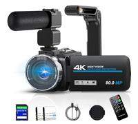Caméscope 4K 80MP HD Caméra Vidéo pour YouTube, 30FPS Webcam à Vision Nocturne IR Caméra, Zoom Numérique 18X de à Écran IPS 3.0 270° Vlogging Camera avec Carte SD,2 Piles,Télécommande et Stabilisateur