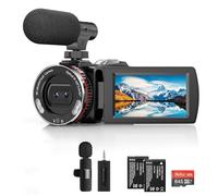 Caméscope 4K, caméra de vlogging 64 MP 30 fps avec microphone sans fil pour YouTube, écran rabattable ultra HD de 7,6 cm, zoom numérique 21x avec carte SD de 64 Go, télécommande et 2 batterie
