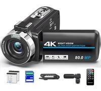 Caméscope 4K Ultra HD 80 MP Caméra de vlogging pour YouTube Zoom numérique 18X Version IR Nuit Écran HD IPS 3" avec stabilisateur portatif, microphone, télécommande et carte SD 32 Go