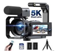 Caméscope 5K+1080P Double objectif 56MP Caméra Vidéo Vlogging WiFi 3'' écran tactile 16X Zoom avec microphone