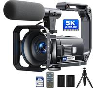 Caméscope 5K 56MP Vidéocaméra YouTube, Kit Complet avec Microphone Trépied Stabilisateur, Vision Nocturne WiFi Webcam, Zoom numérique 16X, Caméra Vlog avec Carte SD 64GB, 2 Batteries, télécommande