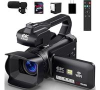 Caméscope 6K 64MP IR Vision nocturne Caméra de vlogging pour YouTube Zoom numérique 18X 4 pouces Caméra vidéo avec WiFi, microphone, télécommande, carte SD 64 Go, stabilisateur