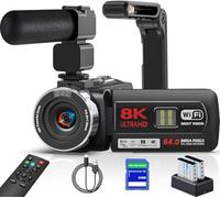 Caméscope 8K 64MP WiFi Caméra Vidéo avec Vision Nocturne IR pour YouTube,Écran Tactile 3.0 Zoom Numérique 18X Webcam Vlogging Camera avec Microphone,Stabilisateur, Télécommande,Carte SD 64 Go et Piles