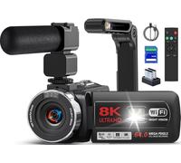Caméscope 8K 64Mp Wifi Caméra Vidéo Avec Vision Nocturne Ir Pour Youtube,Écran Tactile 3.0 Zoom Numérique 18X Webcam Vlogging Camera Avec Microphone,Stabilisateur,Télécommande,Carte Sd Et 2 Piles