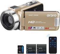 Caméscope B320 1080P Avec Carte 16 Go,Zoom Numérique 18X,Vision Nocturne,Écran Hd Rotatif À 270°,Caméra Full Hd 1080P 30 Mp,2 Batteries Doré¿