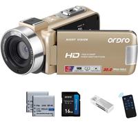 Caméscope Full Hd 1080P 30Mp Zoom Numérique 18X Vision Nocturne Youtube 3" Écran Rotatif À 270° Avec Carte De 16 Go Et 2 Batteries Caméra De Vlogging Doré