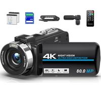 Caméscope vidéo 4K 80MP Ultra HD Vlogging Caméra pour YouTube Zoom numérique 18X Version IR Nuit Écran 3" IPS HD avec stabilisateur portable, microphone, carte SD 32 Go et télécommande