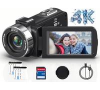 Caméscope vidéo 4K HD 80 MP 30 FPS avec vision nocturne infrarouge, webcam zoom numérique 18x, rotation à 270° 3,0 pouces, caméra de vlogging à écran IPS pour YouTube avec 2 piles, carte SD 32 Go