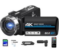 Caméscope vidéo 4K Ultra HD 80MP Caméra de vlogging pour YouTube Zoom numérique 18X Version IR Nuit Écran IPS HD 3" avec stabilisateur portable, microphone, carte SD 32 Go et télécommande