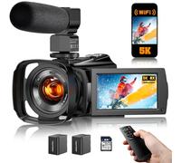 Caméscope vidéo 5K Zoom opitique 8X Caméras de diffusion en direct 64MP Caméra de vlogging pour YouTube avec vision nocturne en couleur, WiFi 3,6'' 270° IPS Écran tactile 32 Go Autofocus Enregistreur