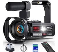Caméscope vidéo 8K 64 MP YouTube Vlogging Caméscopes IR Vision nocturne WiFi Webcam Caméscope avec zoom numérique 18X stabilisateur d'écran tactile 7,6 cm, micro, carte SD 64G, télécommande et 2 piles